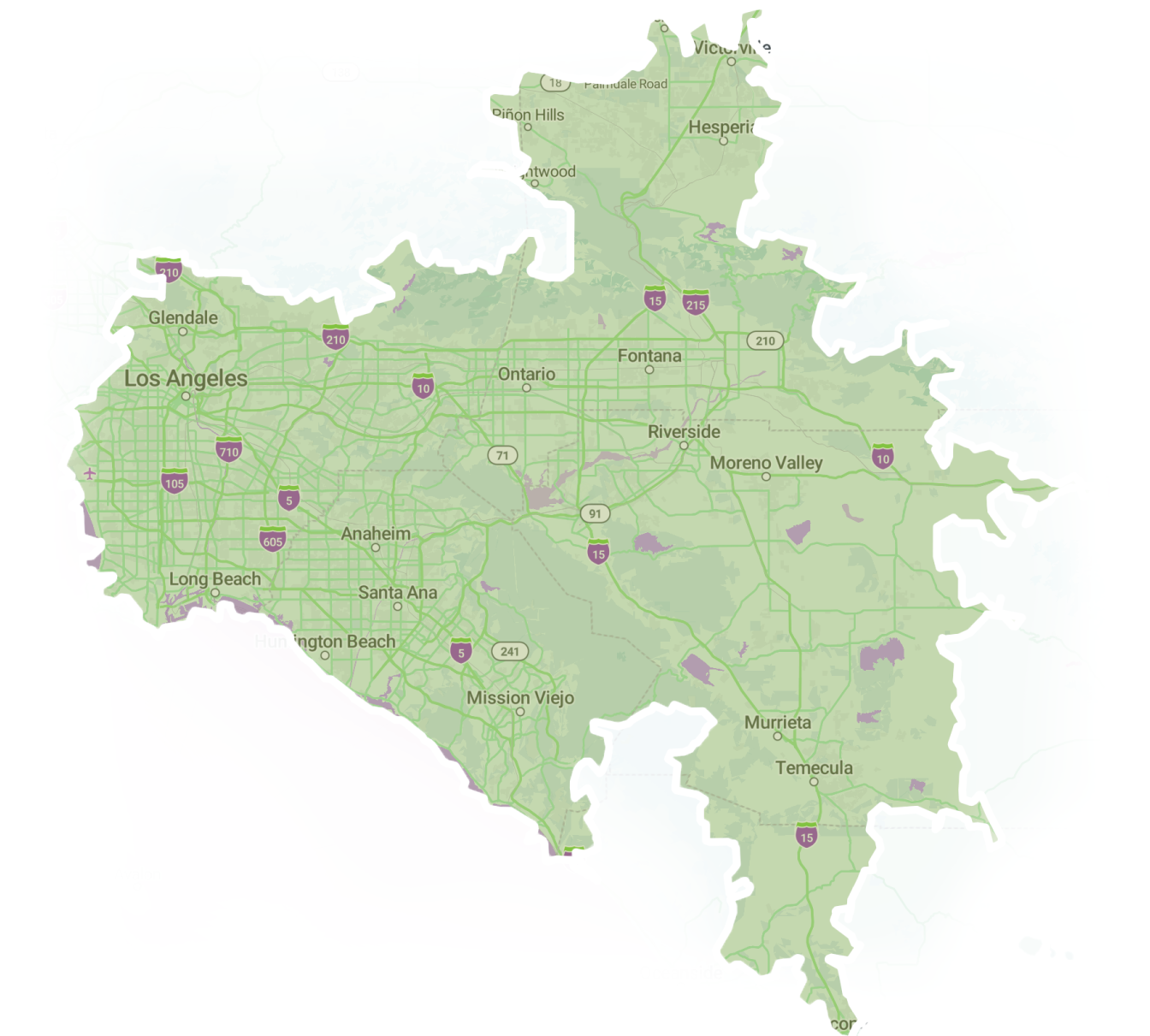 Delivery coverage map for Olive’s Lime: Orange County, Los Angeles, and Riverside County