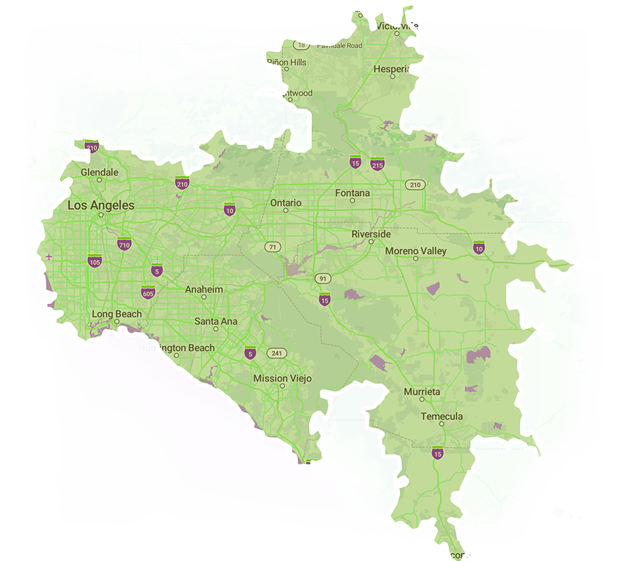 Delivery coverage map for Olive’s Lime: Orange County, Los Angeles, and Riverside County